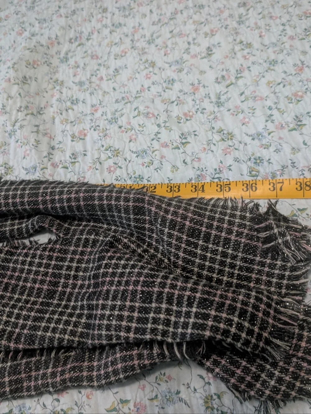 LC Lauren Conrad Black, Pink & Cream Plaid Knit Scarf with Metallic Thread
